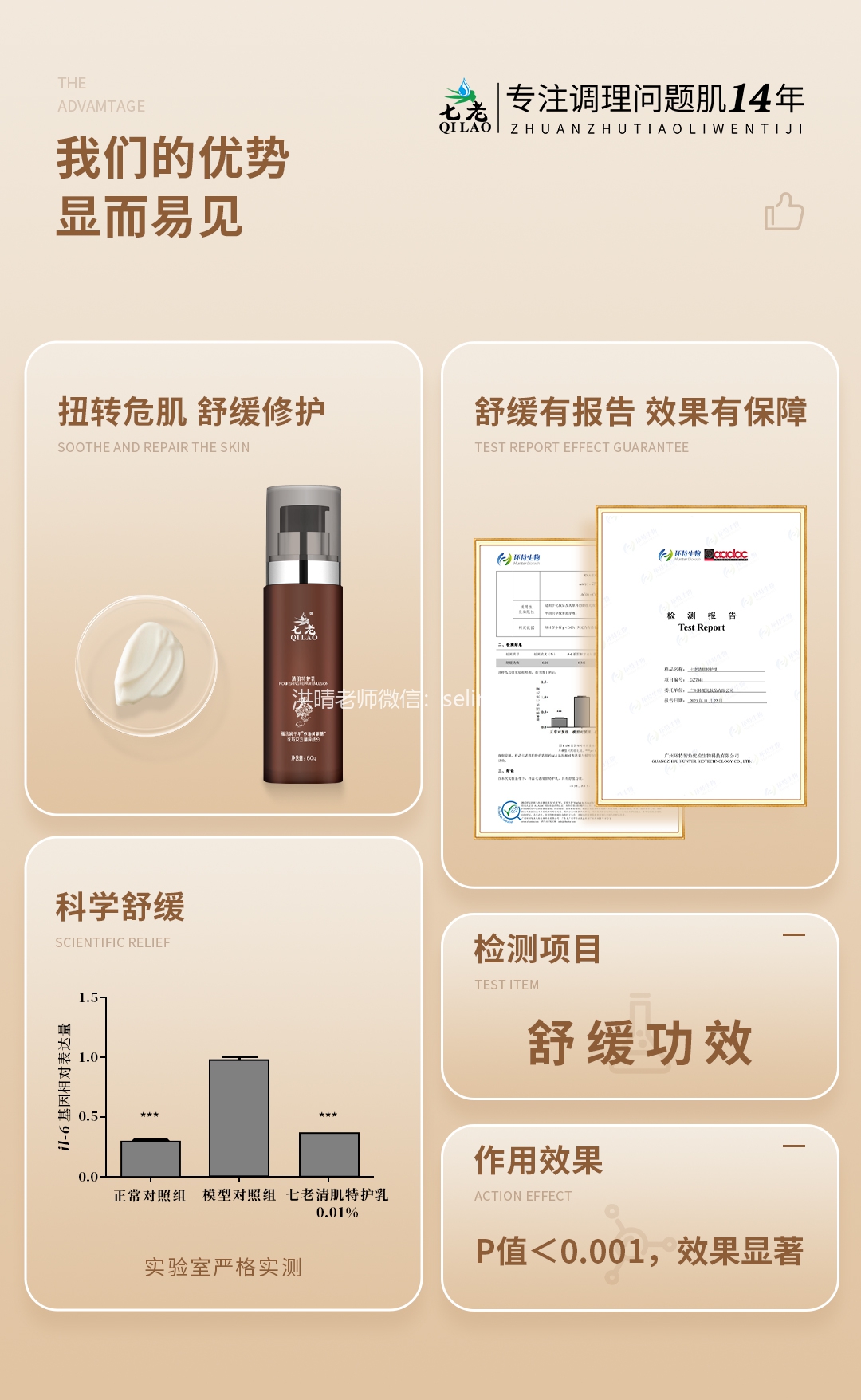 七老清肌特护乳，抗火收毛细管子